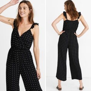 Madewell Jumpsuit Women’s 10 Black Polka Dot Wide Leg Crop Sleeveless V-Neck